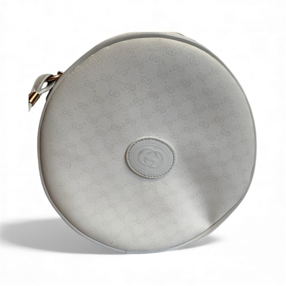 Gucci Handbags - Vintage Gucci Monogram Logo White Canteen Round Crossbody Leather Shoulder Bag